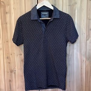 Express Men’s Black Moisture Wicking Patterned Polo